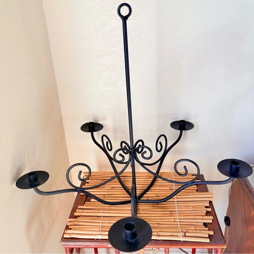 Vintage Wrought Iron Candelabra Chandelier~Western Gothic Halloween 26”x25”